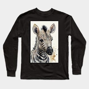 Cute Watercolor Zebra Baby Aesthetic Animal Art Painting Long Sleeve T-Shirt